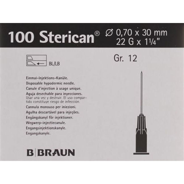 Sterican Nadel 22г 0.70x30мм Schwarz Luer 100 штук
