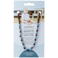 Колье AMBEROS из натурального янтаря с драгоценными камнями барокко коньяк бирюза Колье AMBEROS из натурального янтаря с драгоценными камнями барокко коньяк бирюза