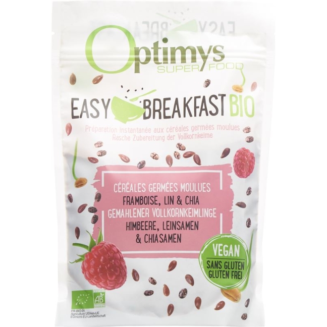 Органический пакетик Optimys Easy Breakfast с малиной и семенами льна и семенами чиа